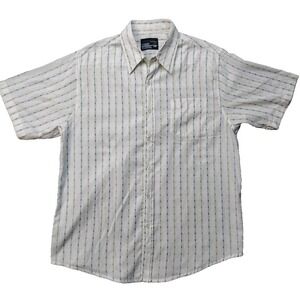90's Ferruche Mens Size Large Green Striped Casual Button Up Short Sleeve Shirt